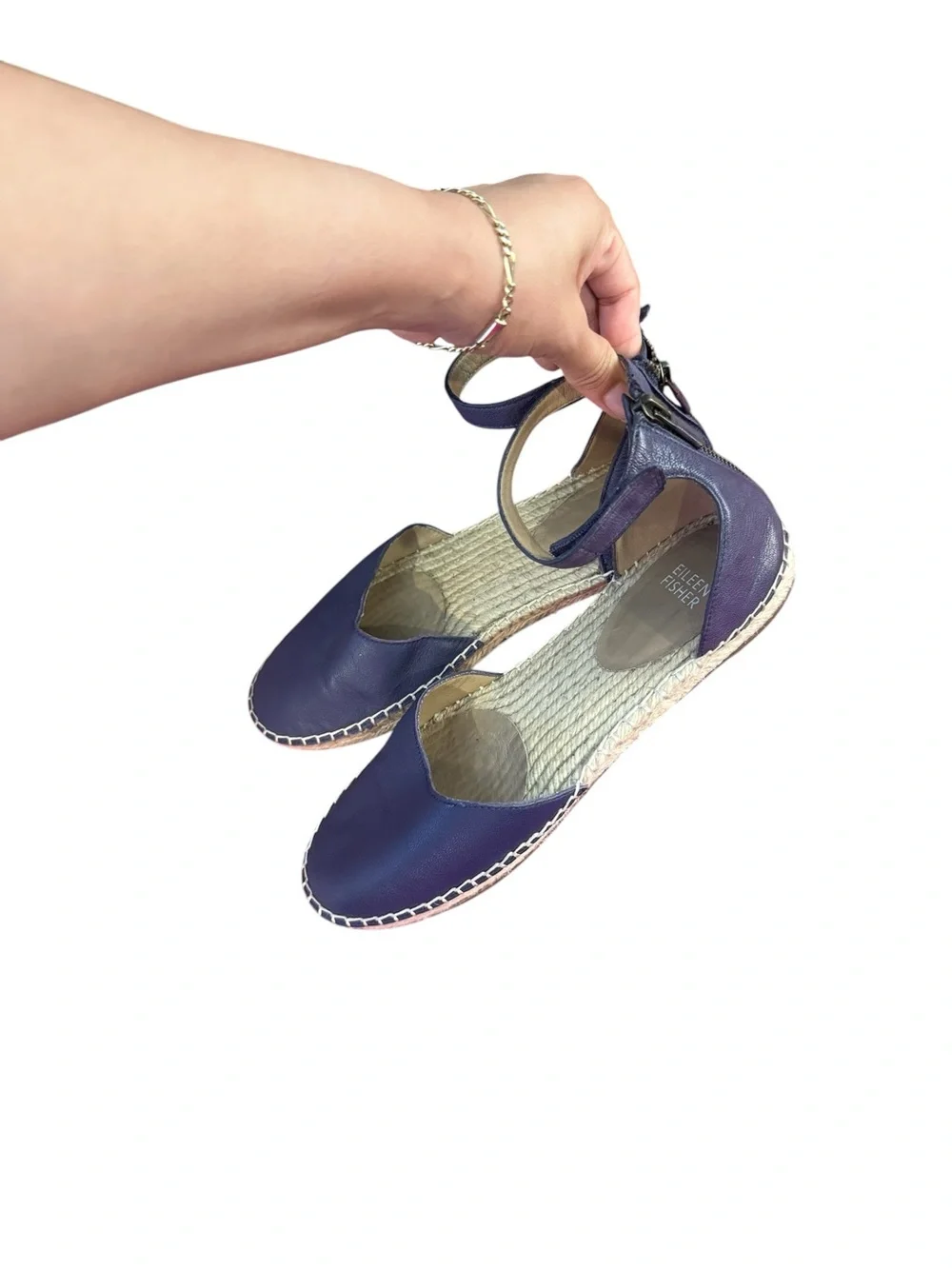 EILEEN FISHER Lala Blue Leather Espadrilles Sandals